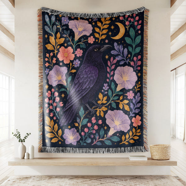 Midnight Raven Flower Blanket