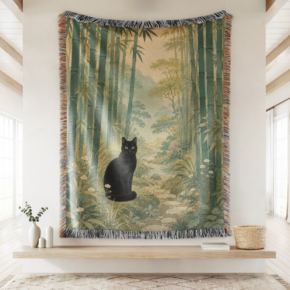 Bamboo Grove Black Cat Blanket