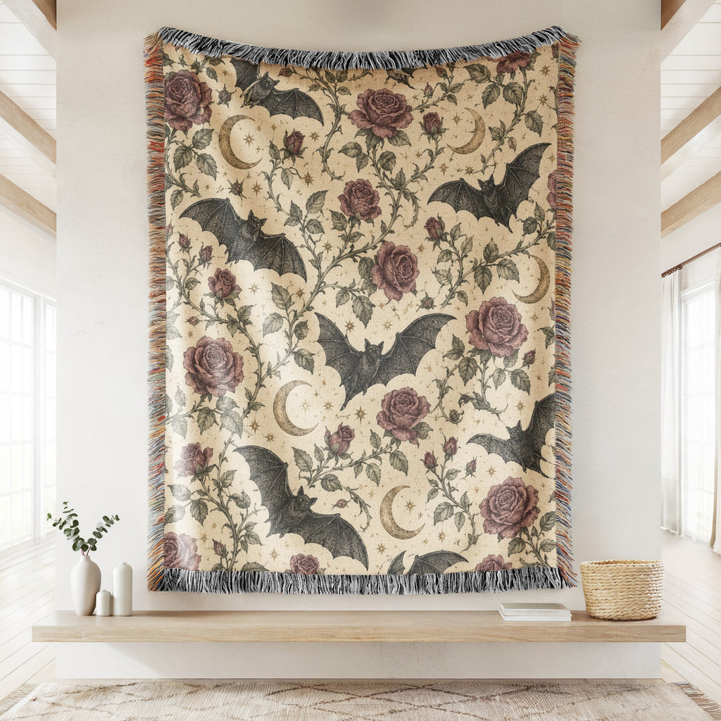Bats & Moonlit Roses Blanket