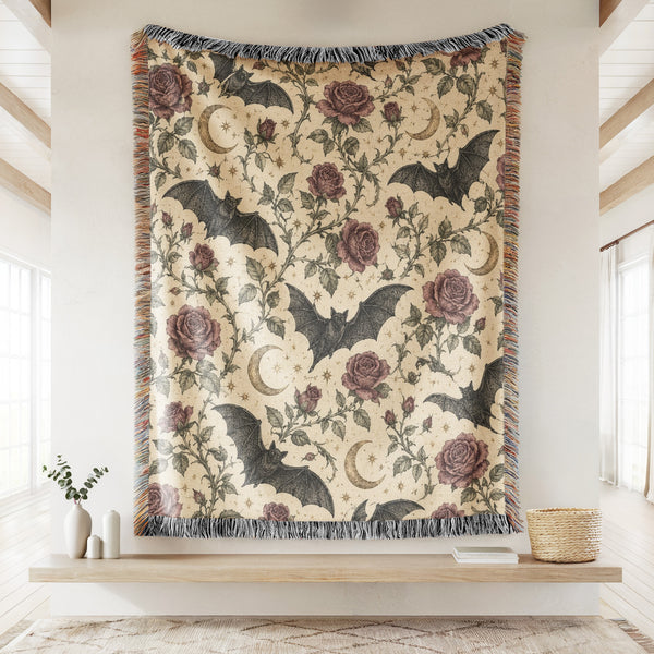Bats & Moonlit Roses Blanket