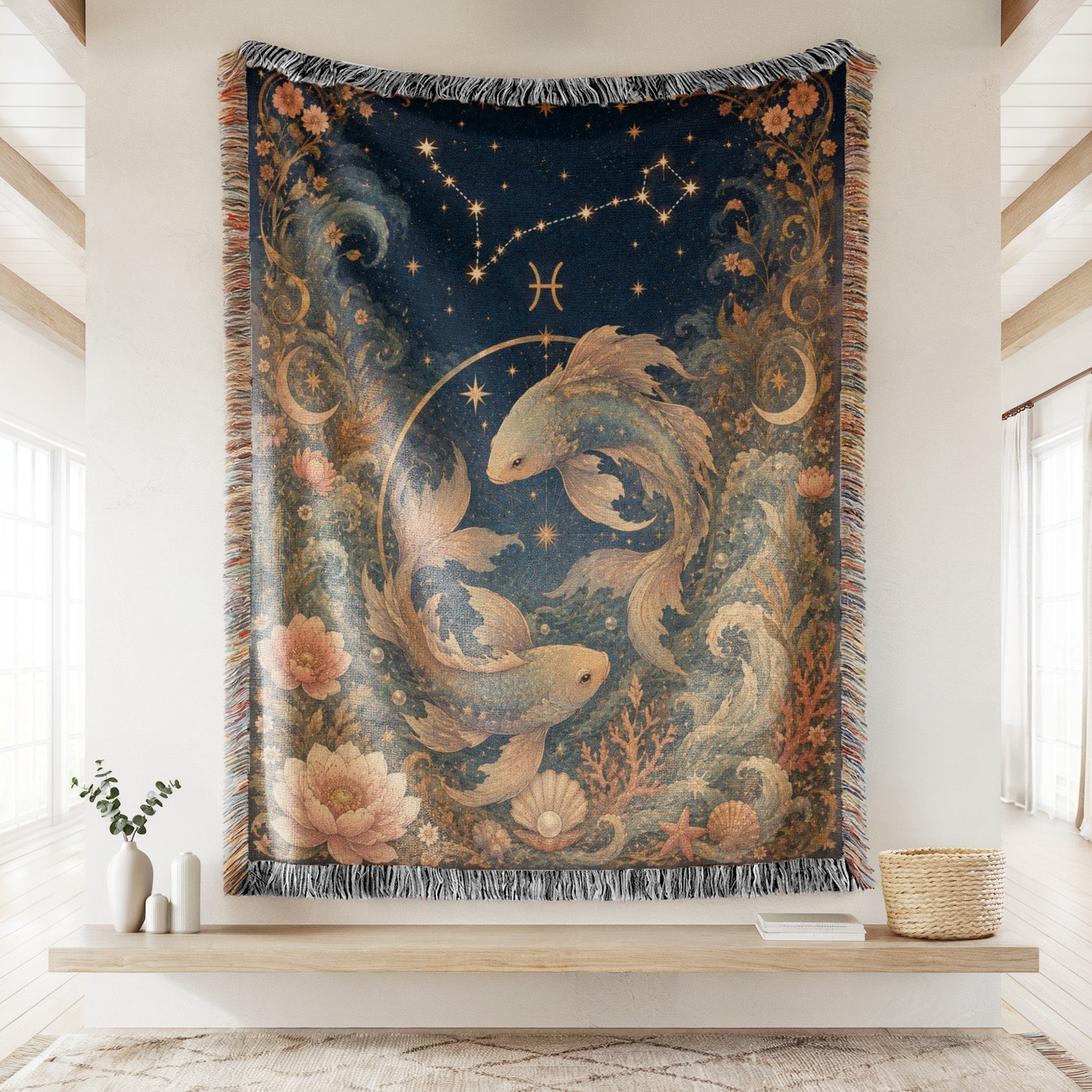 Pisces Moonlit Twin Fish Blanket Secondary image