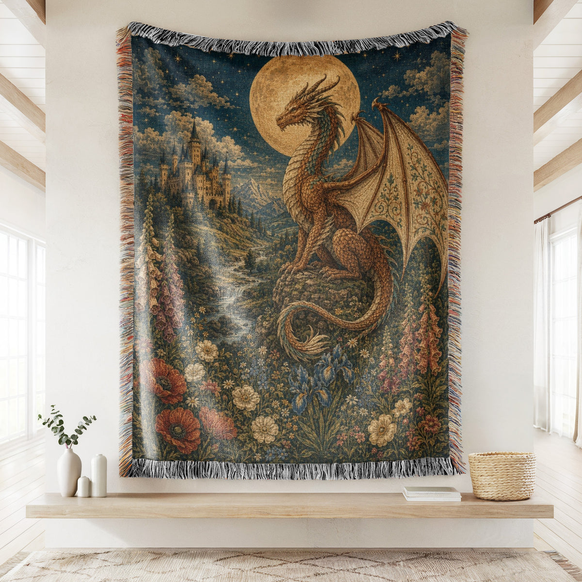 The Golden Moon Dragon Blanket