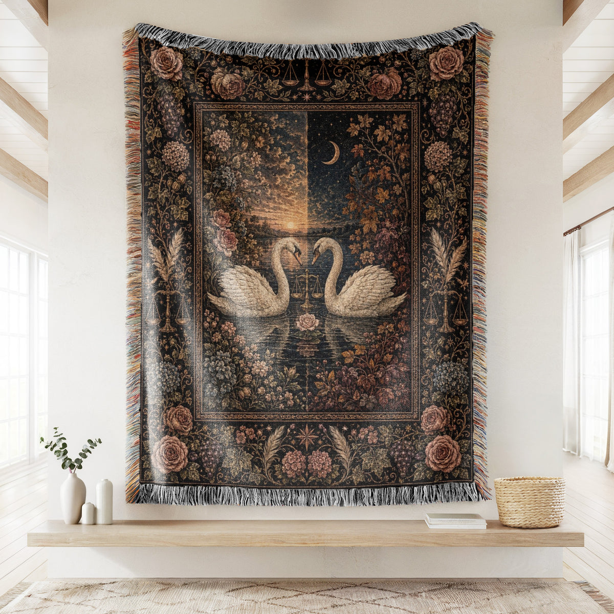 Libra Moonlit Swans Zodiac Blanket