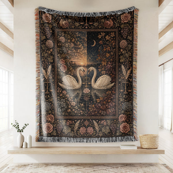 Libra Moonlit Swans Zodiac Blanket
