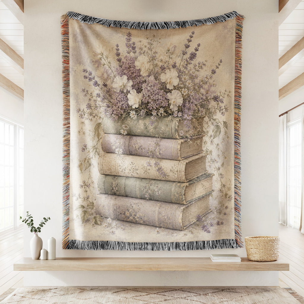 Lavender & Vintage Books Blanket