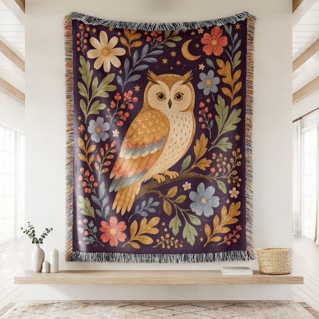 Golden Moon Owl Blanket
