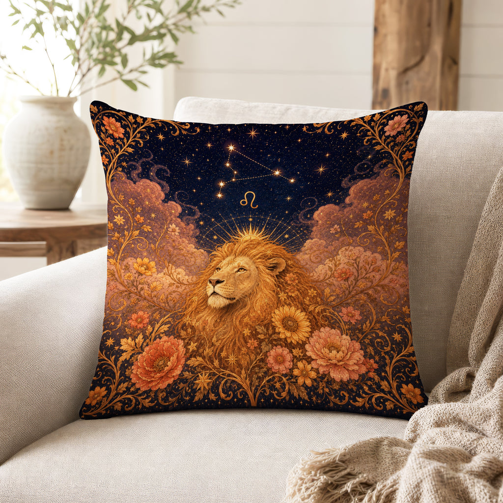 The Sunlit Lion – Leo Zodiac Pillow