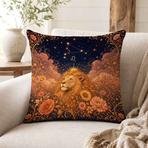 The Sunlit Lion – Leo Zodiac Pillow
