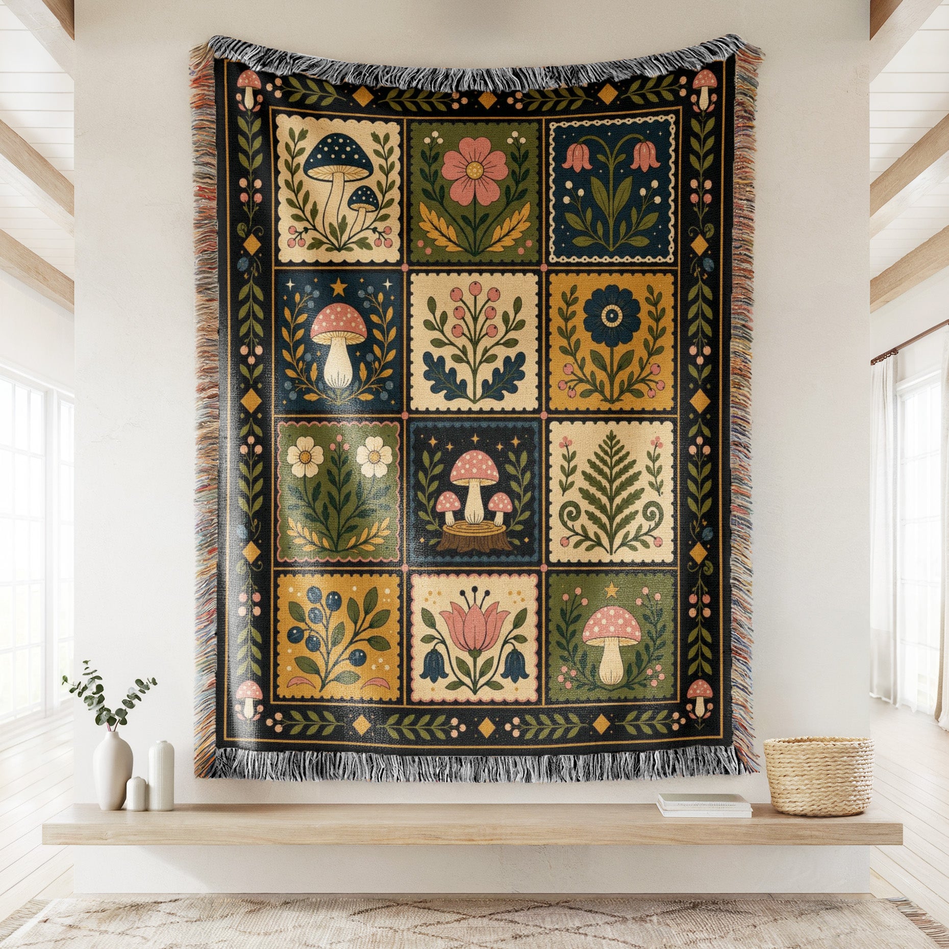 Mushroom Folk Patchwork Blanket Secondary image