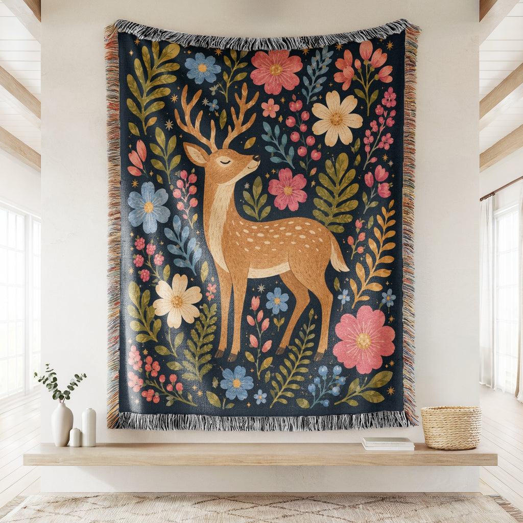 Midnight Floral Stag Blanket