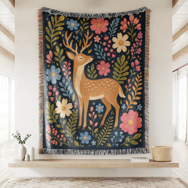 Midnight Floral Stag Blanket