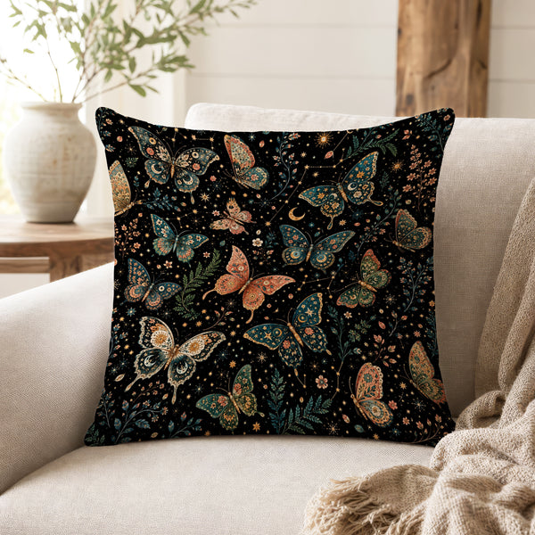 Starlight Butterflies – Celestial Botanical Pillow