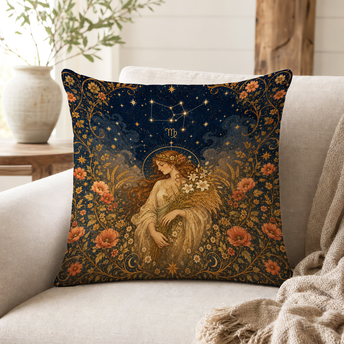 The Harvest Maiden – Virgo Zodiac Pillow