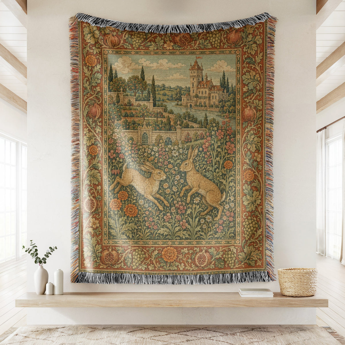 The Hares of the Castle Garden Blanket
