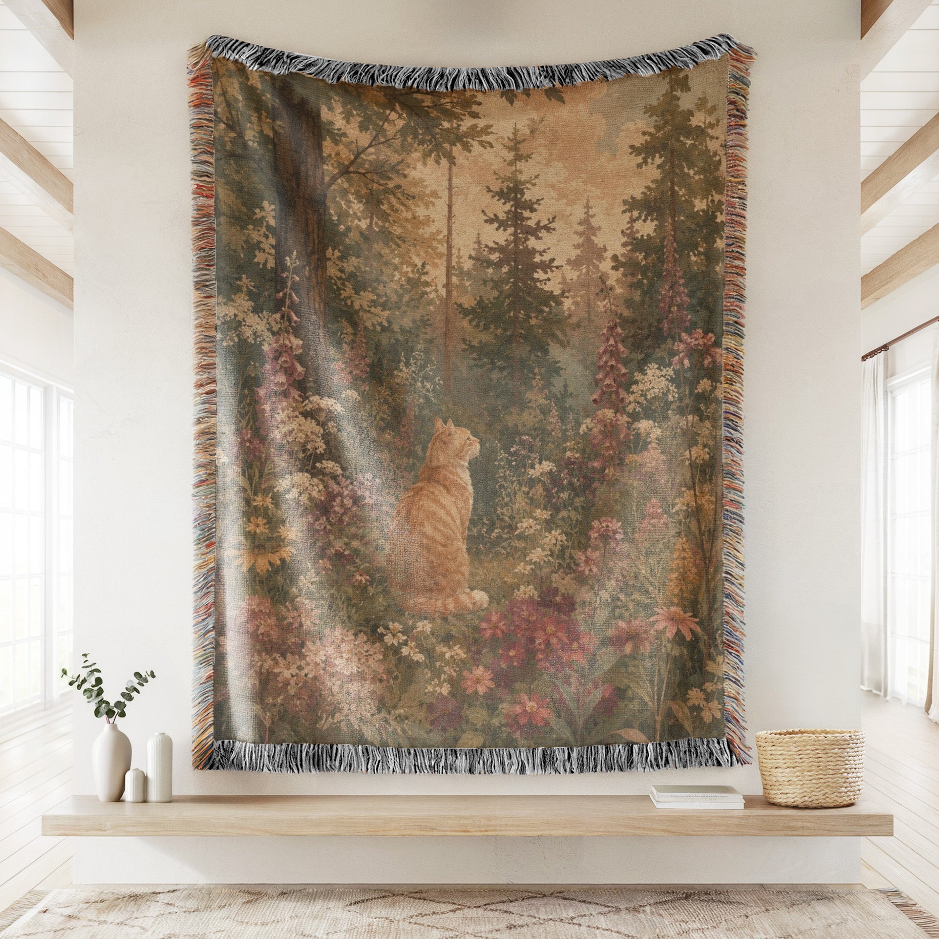 Forest Wildflower Ginger Cat Blanket Secondary image