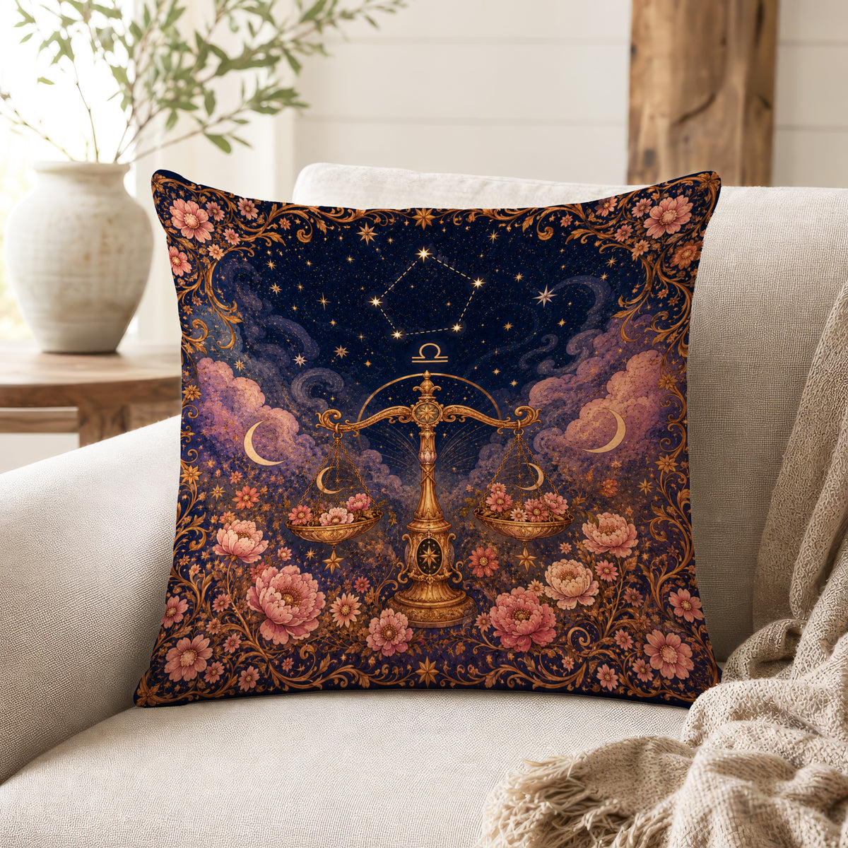 The Golden Balance – Libra Zodiac Pillow