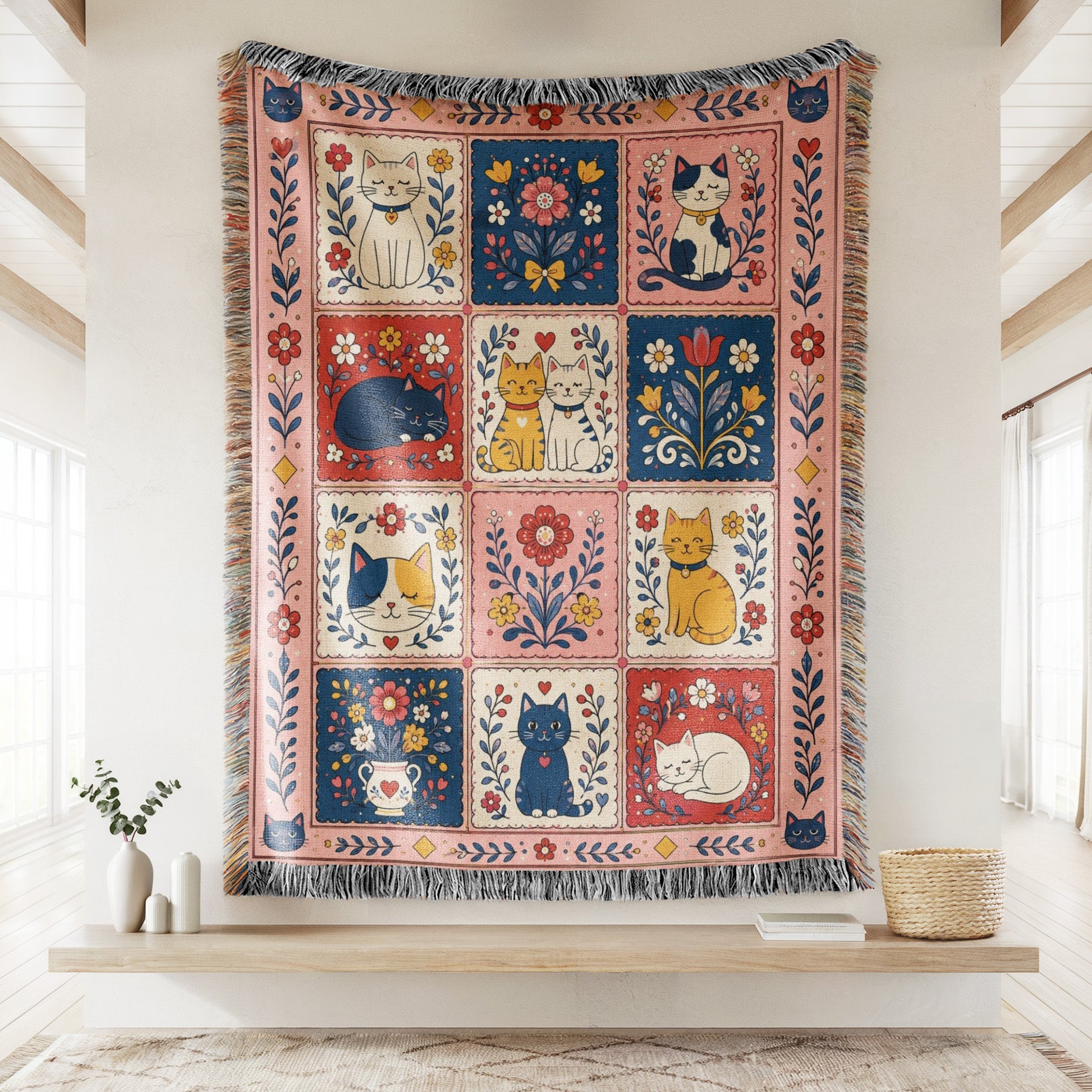 The Rose & Blue Cat Patchwork Blanket Secondary image