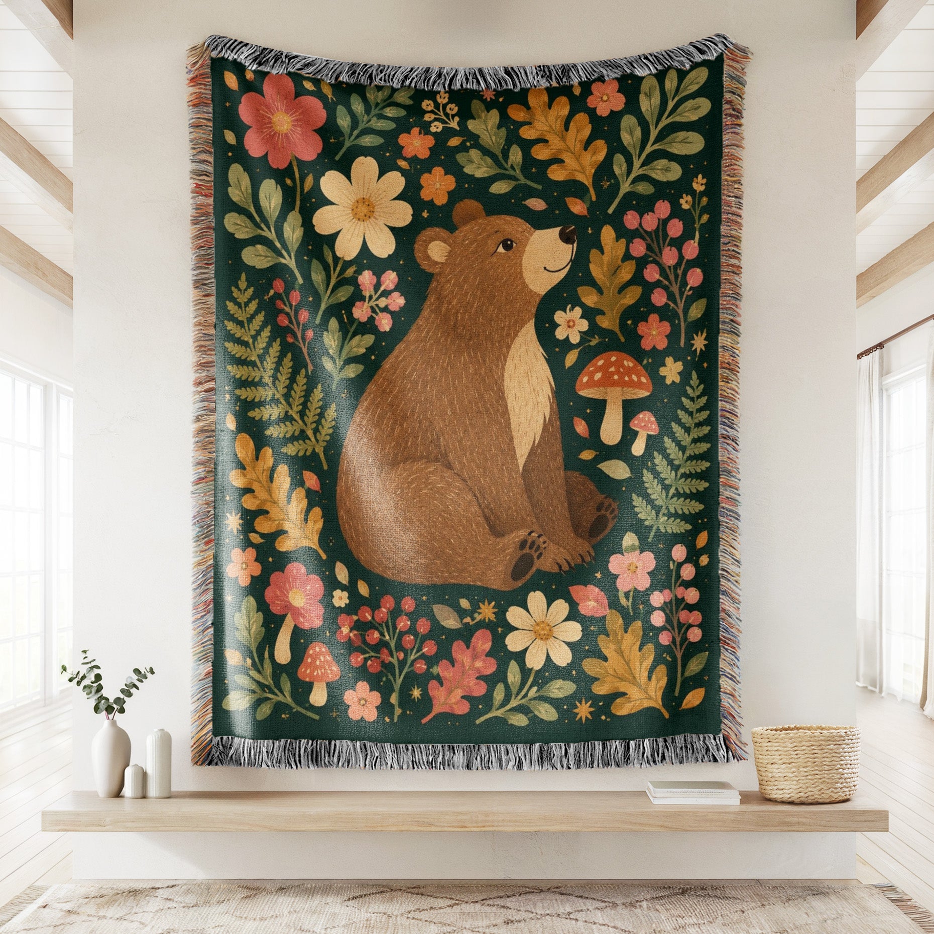 Woodland Bear & Mushroom Blanket Secondary image