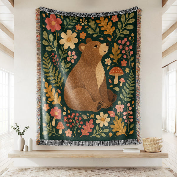 Woodland Bear & Mushroom Blanket