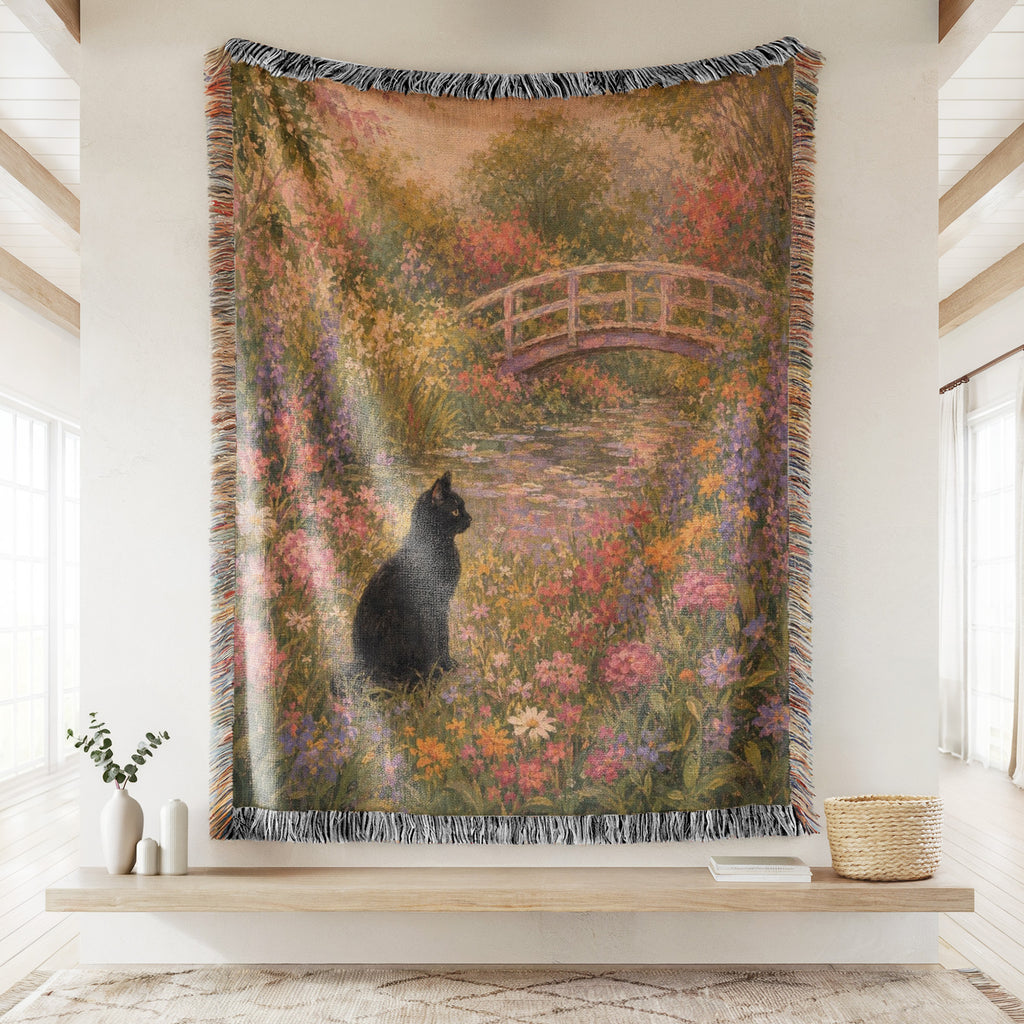 Garden Bridge Black Cat Blanket