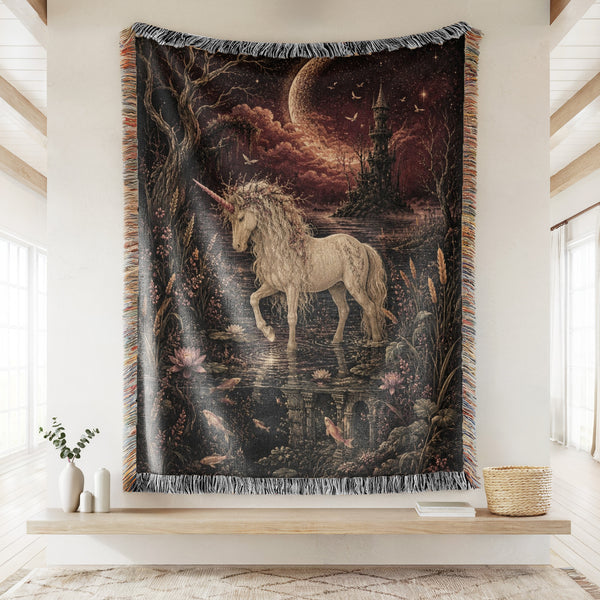 Moonlit Lake Unicorn Blanket