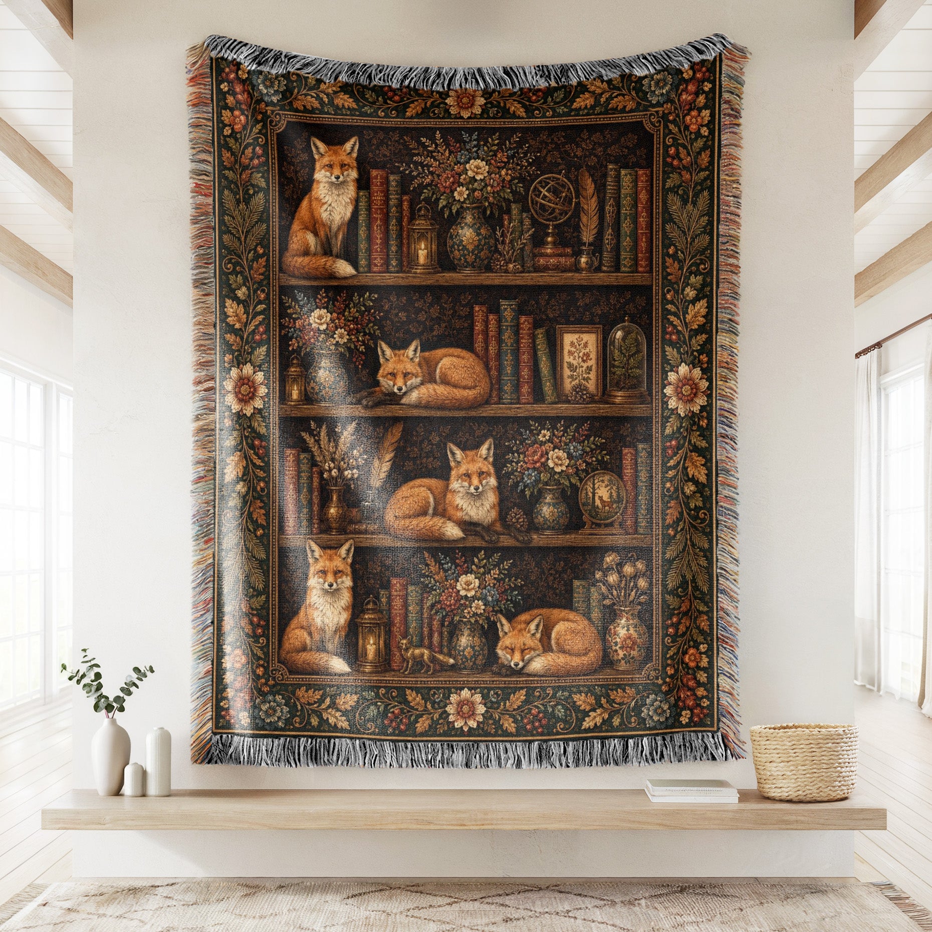 Foxes of the Old Library Blanket Secondary image