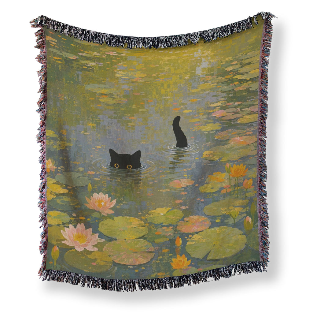 Sunlit Lily Pond Black Cat Blanket