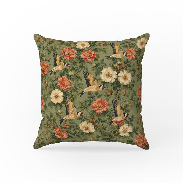 Goldfinch Garden – Vintage Floral Bird Pillow